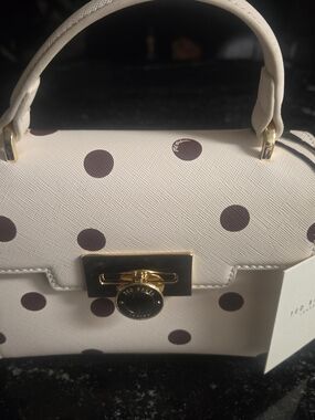 Ted Baker Cream Polka Dot Top-Handle Crossbody with Gold Hardware